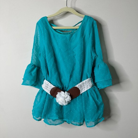 Wonder Nation Teal Belted Top Girls Large - Picture 1 of 4